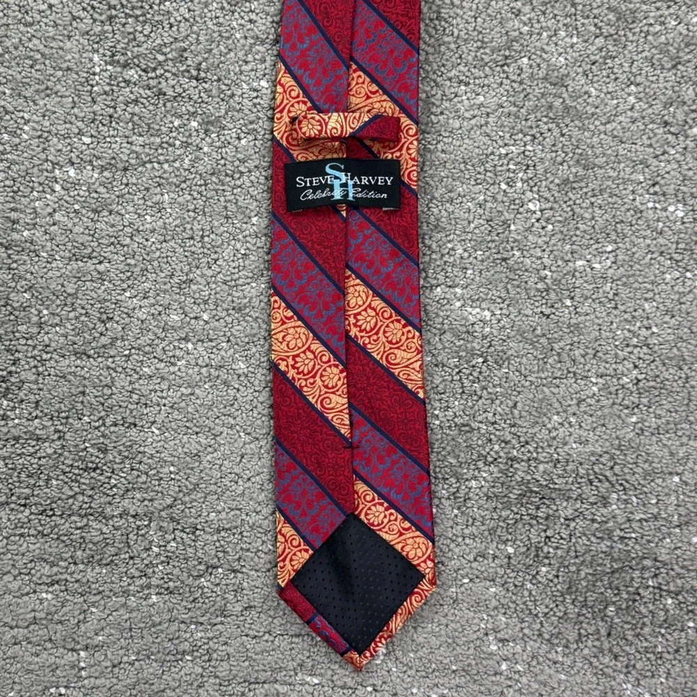 Steve Harvey Necktie Mens OS Red Gold Paisley Striped Celebrity Edition Formal